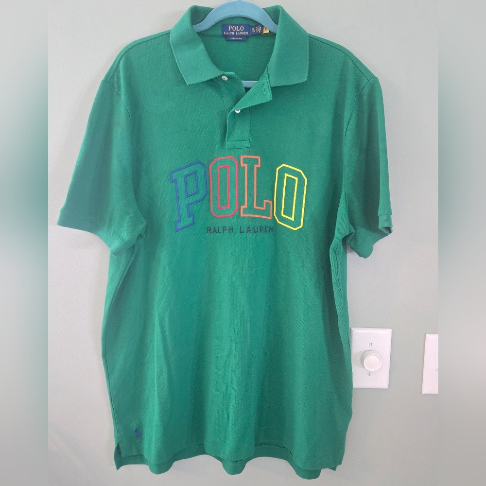 Polo by Ralph Lauren Men's Shirt in Green with Multicolor Logo